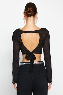 Trendyolmilla Siyah Par?lt?l? S?rt Detayl? Bluz TPRAW24BZ00004  фото 6