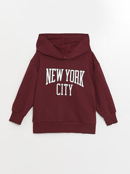 Kap??onlu Bask?l? Uzun Kollu K?z ?ocuk Sweatshirt