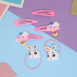 Цена за 2 шт. Набор для волос «Ширли», 2 резинки 5 см, 4 невидимки 5.5 см, зайка, розовый