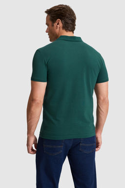 Erkek Koyu Ye_il Slim Fit Polo Yaka Basic Ti__rt