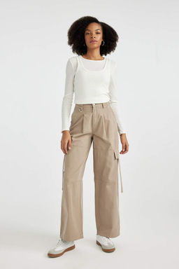 Габардиновые брюки стандартной длины с широкими карманами и высокой талией - Defacto фото 6