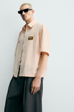 CAMISA BOXY FIT RAYAS / blanco-naranja - Zara фото 7