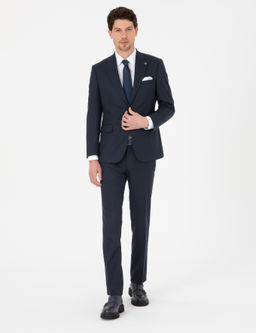 Lacivert Slim Fit _izgili Tak_m Elbise