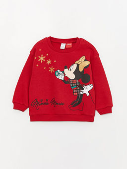 Bisiklet Yaka Uzun Kollu Minnie Mouse Bask?l? K?z Bebek Sweatshirt
