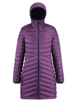 Куртка женская удлинённая стёганая с капюшоном и графеновой подкладкой темно-фиолетового цвета 9628_1TF
