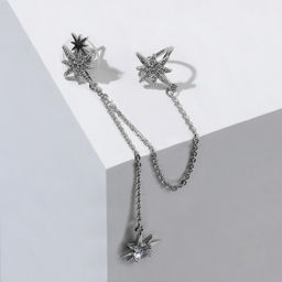 Серьга Кафф северная звезда с цепью, цвет белый в серебре - Queen fair фото 2