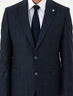 Lacivert Slim Fit Ekose Y_n Tak_m Elbise