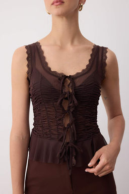Siyah Astars?z Tul Dantel Seritli Buzgu Detayl? Tul Party Bluz TPRSS25BZ00052 - Trendyolmilla фото 7