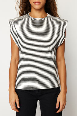 Cok Renkli %100 Pamuk Cizgili Vatka Gorunumlu Basic Bisiklet Yaka Orme T-Shirt TWOSS20TS0021