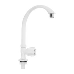 Цена за 4 шт. Кран на одну воду ZEIN Z2021, пластик, хромированный аэратор, высокий R-образный излив, белый