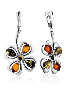 Яркие крупные серьги с натуральным балтийским янтарём Клевер