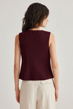 Bordo Regular Dar Kal?p Baglama Detayl? Yelek TWOSS25YE00023