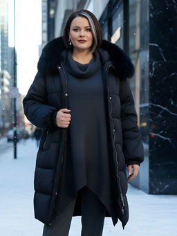 Пальто зимнее утепленное с мехом и капюшоном тренд черного цвета 7629Ch Бренд: Visdeer