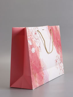 Пакет подарочный ламинированный «Мрамор», розовый с белым, с бантиком, 43×32×14 см