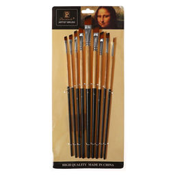 Набор кистей для рисования, нейлон, 9 штук: № 0, 2, 4, 6, 8, 10, 12, 14, 16, плоские, скошенные, с длинными ручками, международный размер