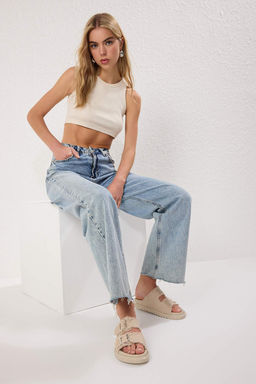 Trendyolmilla Shoes Ekru Denim Puskullu Toka Detayl? Cift Bantl? Kad?n Terlik TAKSS25TE00038  фото 7