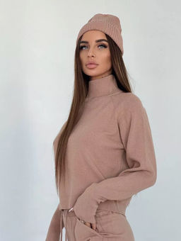 K13194 Костюм тройка: джемпер, брюки, шапка БЕЖЕВЫЙ