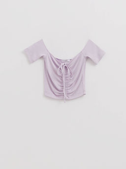 CONTE Укороченный топ в рубчик с отрытыми плечами и сборкой LD 2632 lavender - Conte elegant фото 5