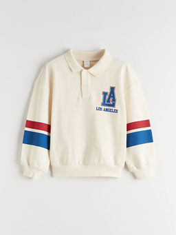 Polo Yaka Bask?l? Erkek ?ocuk Sweatshirt