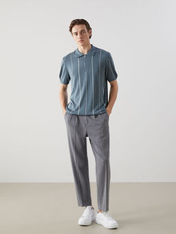 Polo Yaka K?sa Kollu ?izgili Erkek Triko Kazak