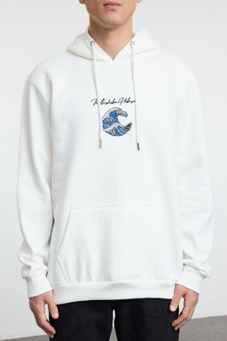 TRENDYOL MAN Un?sex Ekru Regular/Normal Kesim Hokusai Orijinal Lisansl? Kapusonlu Sweatshirt TMNAW25SW00127 - Trendyolmilla фото 3