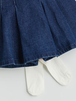 Beli Lastikli K?z ?ocuk Jean ?ort Etek ve K?lotlu ?orap 2li