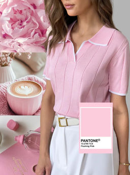 K13360 Джемпер-поло (вязаный трикотаж) РОЗОВЫЙ