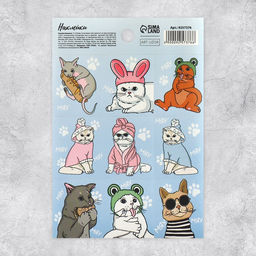 Цена за 10 шт. Наклейки детские бумажные «Котики», c раскраской на обороте, 10×14 см