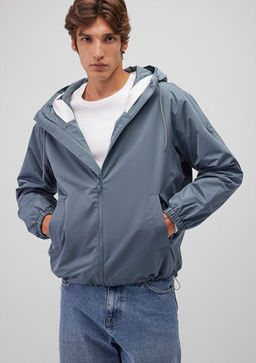 Kapusonlu Gri Ince Ceket