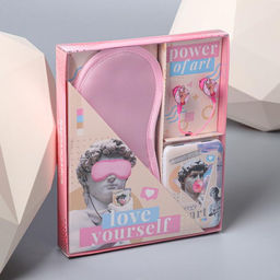 Набор маска для сна, наушники вакуумные и внешний аккумулятор 5000 mAh Love, 20,5 х 16,5 см - Like me фото 3