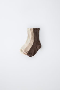 PACK TRES CALCETINES LARGOS RIZO / Beige claro