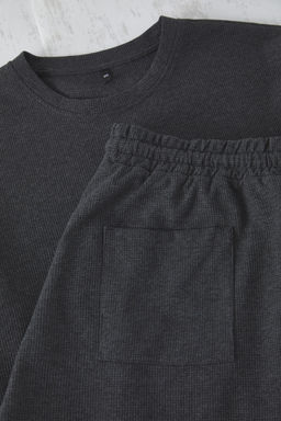 TRENDYOL MAN Antrasit Regular Fit Waffle Orme Sortlu Buyuk Beden Pijama Tak?m? TMNSS25AI00005 - Trendyolmilla фото 4
