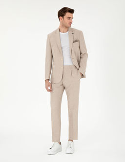 A__k Kahverengi Slim Fit Keten Kar___ml_ Ceket