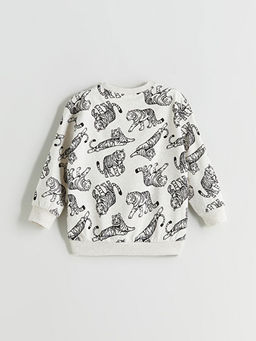 Bisiklet Yaka Bask?l? Erkek ?ocuk Sweatshirt