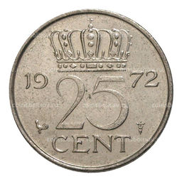 Монета 25 центов 1972 года Нидерланды