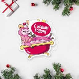 Цена за 20 шт. Открытка поздравительная Ламантичного Нового Года! лама в ванне, 8 х 9 см