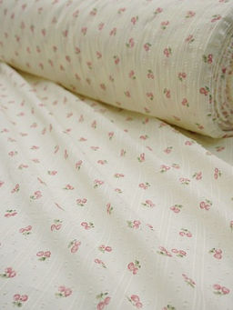 Фактурный хлопок с мережкой-полосой Вишенки - подружки цв.розовый, ш.1.45м, хл-100%, 70гр/м.кв