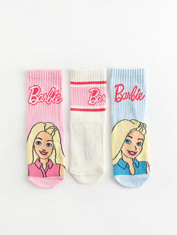 Barbie Desenli K?z ?ocuk Soket ?orap 3l?