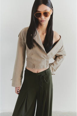 Limited Edition Bej Regular Baglama Detayl? Ince Biker Ceket Mont TWOSS25MO00038 - Trendyolmilla фото 4