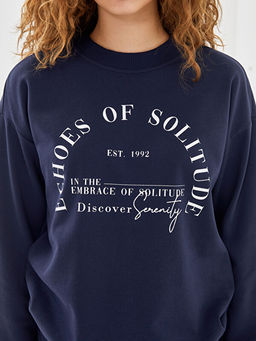 Bisiklet Yaka Bask?l? Kad?n Sweatshirt