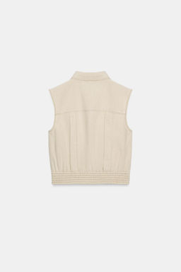 TOP CON LINO MANGA SISA / Beige claro
