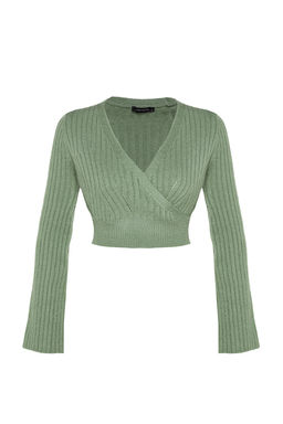 Mint Crop Yumusak Dokulu Kruvaze Triko Kazak TWOAW24KZ00381 - Trendyolmilla фото 6