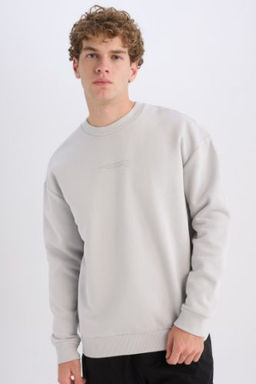 Boxy Fit Bisiklet Yaka Bask?l? Sweatshirt