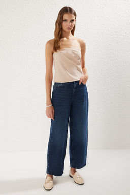 Trendyolmilla Bej Drapeli Straplez Dokuma Bluz TWOSS25BZ00103  фото 5