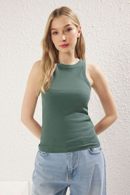 Haki*001 Vucuda Oturan Regular Boy Halter Yaka Fitilli Pamuklu Esnek Orme Atlet TWOSS24AL00002