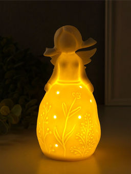 Сувенир керамика свет "Девочка в платье с растениями" белый 3хLR44 6,6х6,2х13,5 см