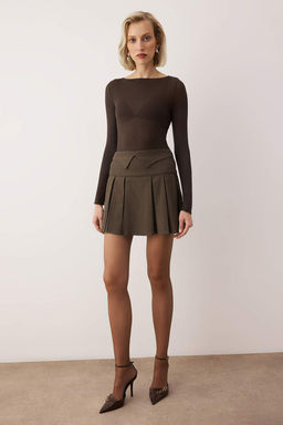 EXCLUSIVE Ozel Koleksiyon Vizon Ekoseli Bel Detayl? Piliseli K?sa Etek TWOAW26ET00134 - Trendyolmilla фото 3