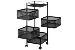 Этажерка 4-х ярусная 27*27*80 см Черная с выдвижными корзинами, на колесиках, металлическая - Elan gallery фото 3
