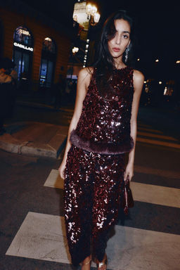 SEQUINNED BARREL TROUSERS