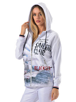 Толстовка из футера комбинированного с принтованной плащевой тканью - А+б коллекция фото 108